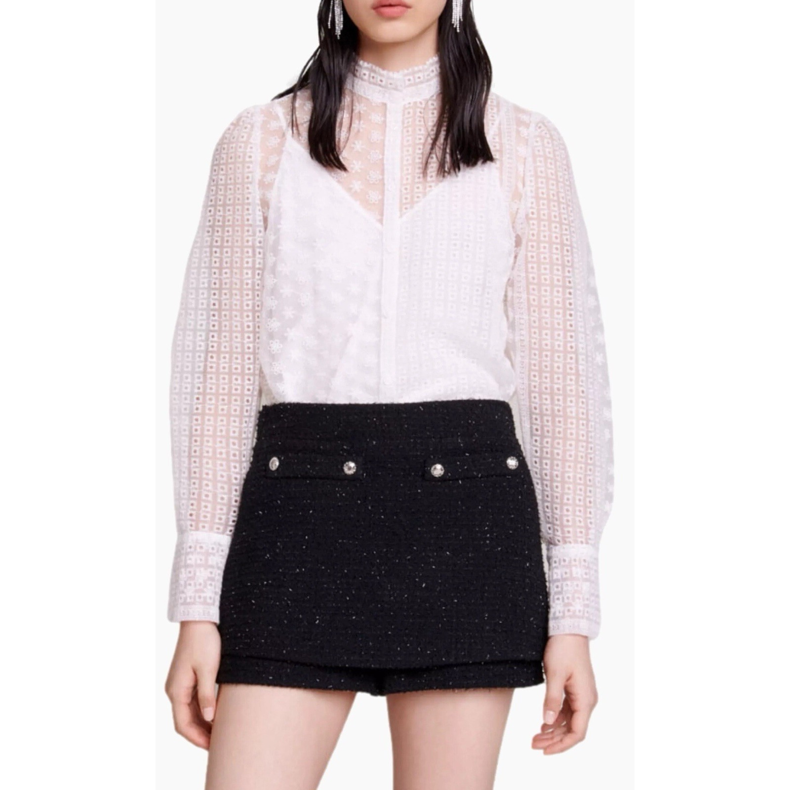 Maje Sheer Shirt. Nwt Size 1. White Button Down Blouse $395
